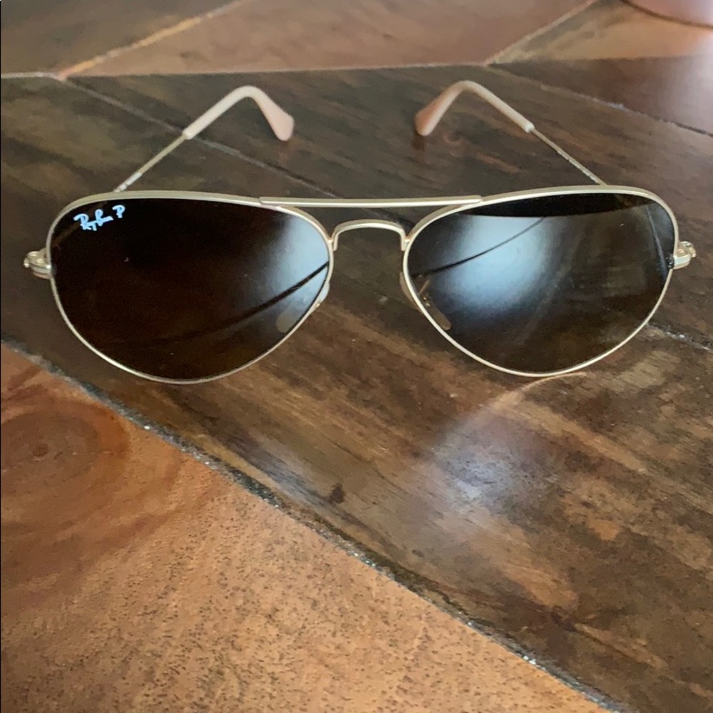 RayBan polarized matte gold frame aviator sunglass